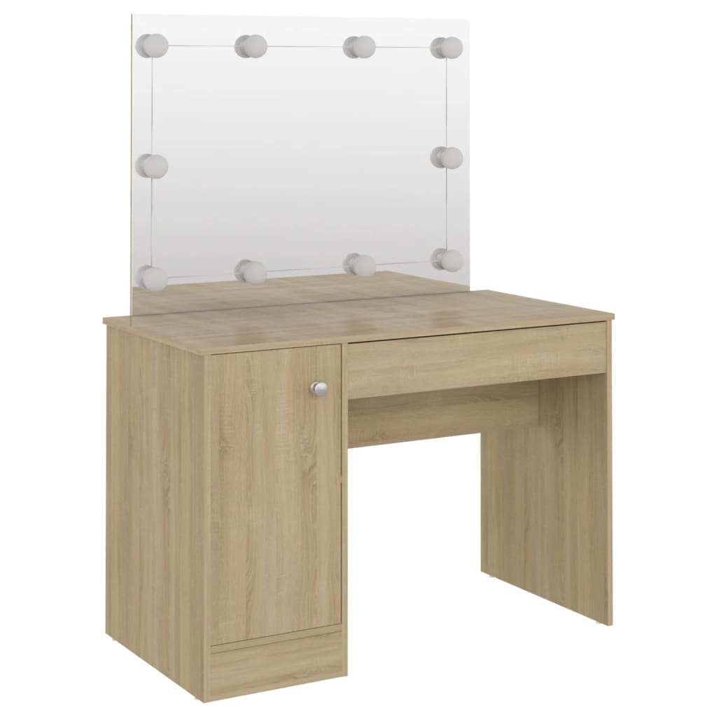 vidaXL Makeup Table with LED Lights 110x55x145 cm MDF Oak 5