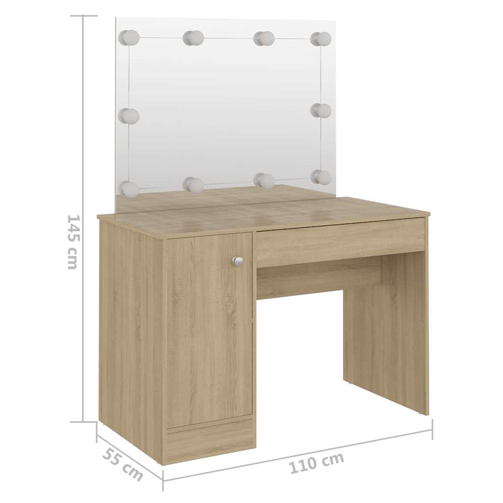 vidaXL Makeup Table with LED Lights 110x55x145 cm MDF Oak 6