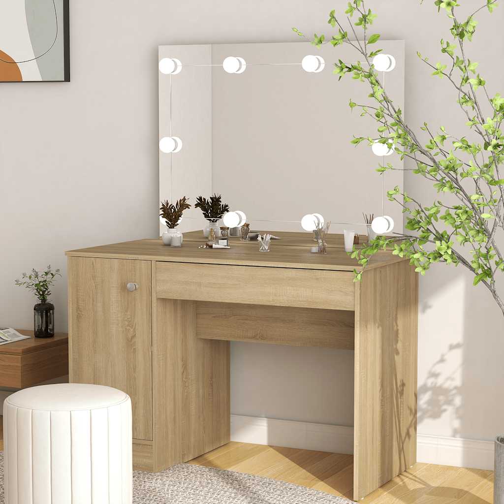vidaXL Makeup Table with LED Lights 110x55x145 cm MDF Oak 1