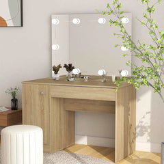 Makeup Table with LED Lights MDF in Oak