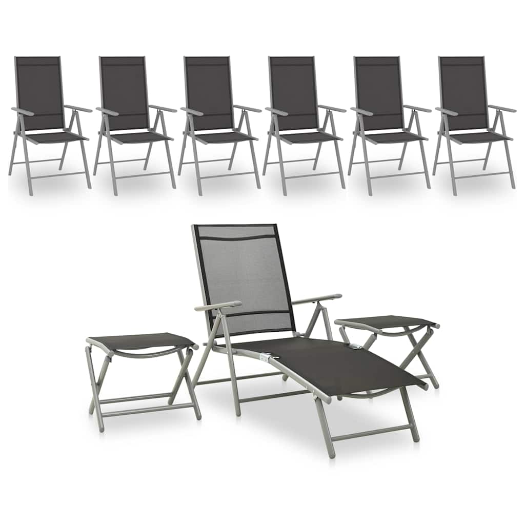 9 Piece Garden Lounge Set Black Silver