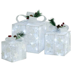 329766 vidaXL Decorative Christmas Gift Boxes 3 pcs White Outdoor Indoor 2