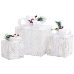 329766 vidaXL Decorative Christmas Gift Boxes 3 pcs White Outdoor Indoor 3