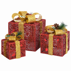 329767 vidaXL Decorative Christmas Gift Boxes 3 pcs Red Outdoor Indoor 3