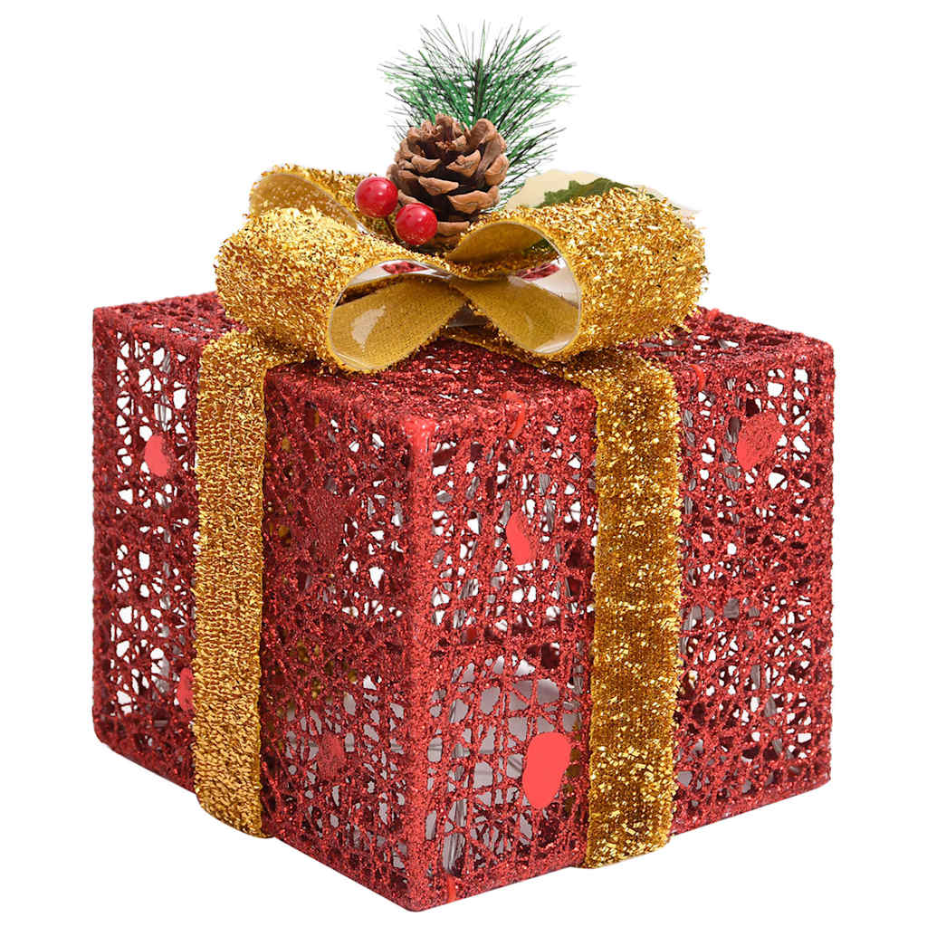 329767 vidaXL Decorative Christmas Gift Boxes 3 pcs Red Outdoor Indoor 5