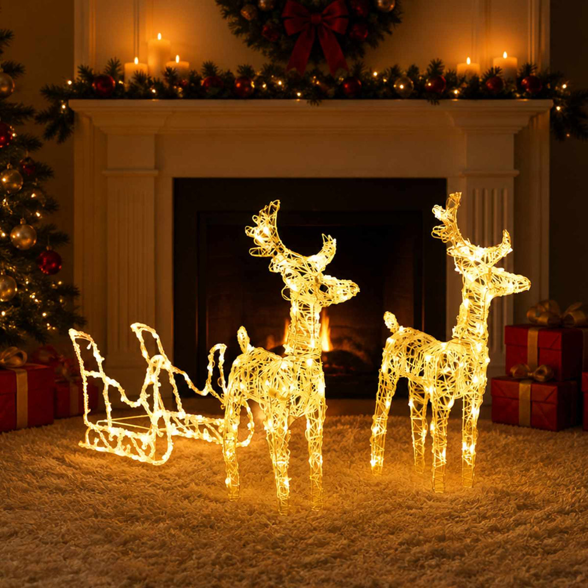 Reindeers & Sleigh Christmas Decoration 320 LEDs Acrylic Warm white 43 x 11 x 55 cm (2 pcs)