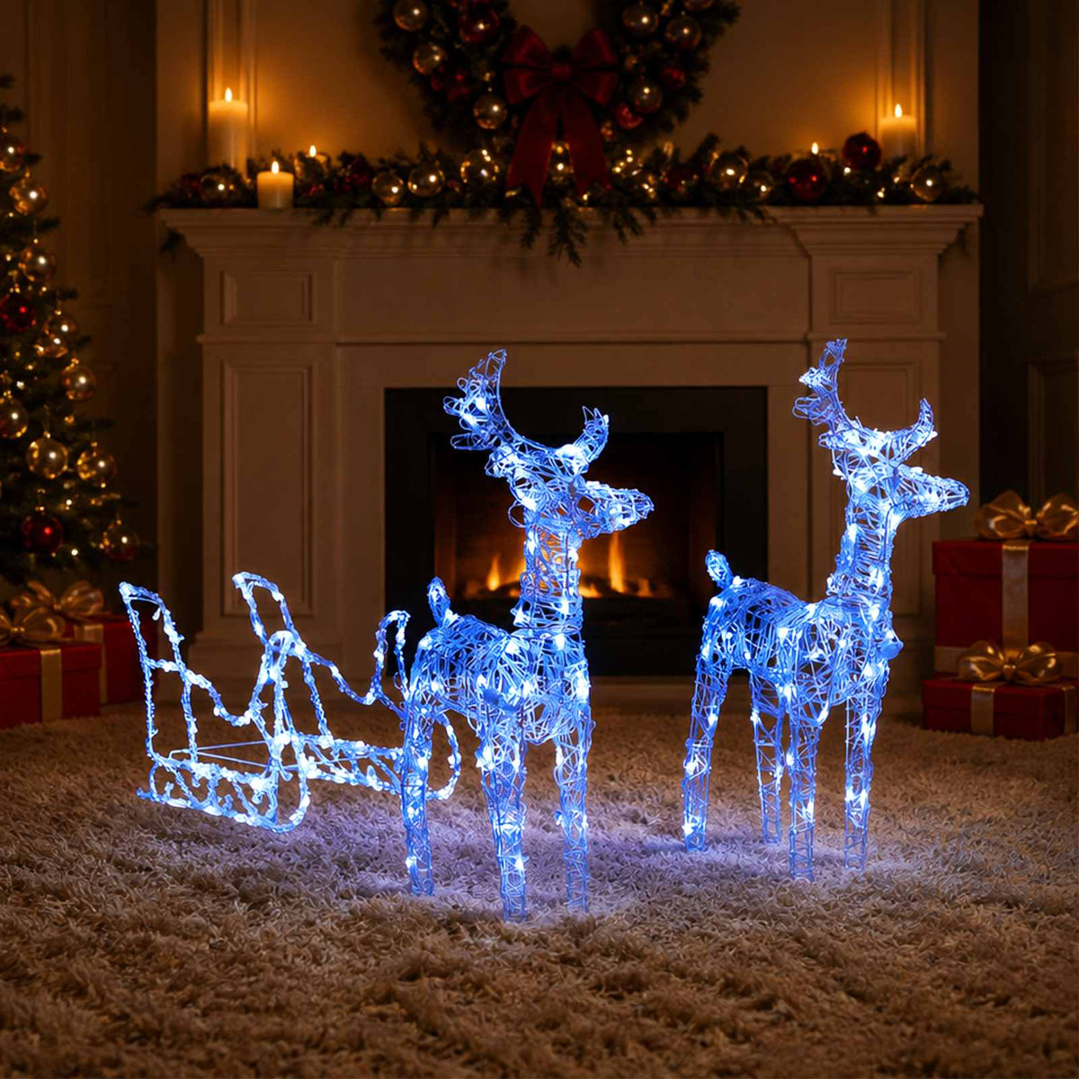 Reindeers & Sleigh Christmas Decoration 320 LEDs Acrylic Blue 43 x 11 x 55 cm (2 pcs)