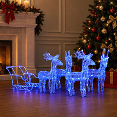 Reindeers & Sleigh Christmas Decoration 320 LEDs Acrylic Blue 43 x 11 x 55 cm (4 pcs)