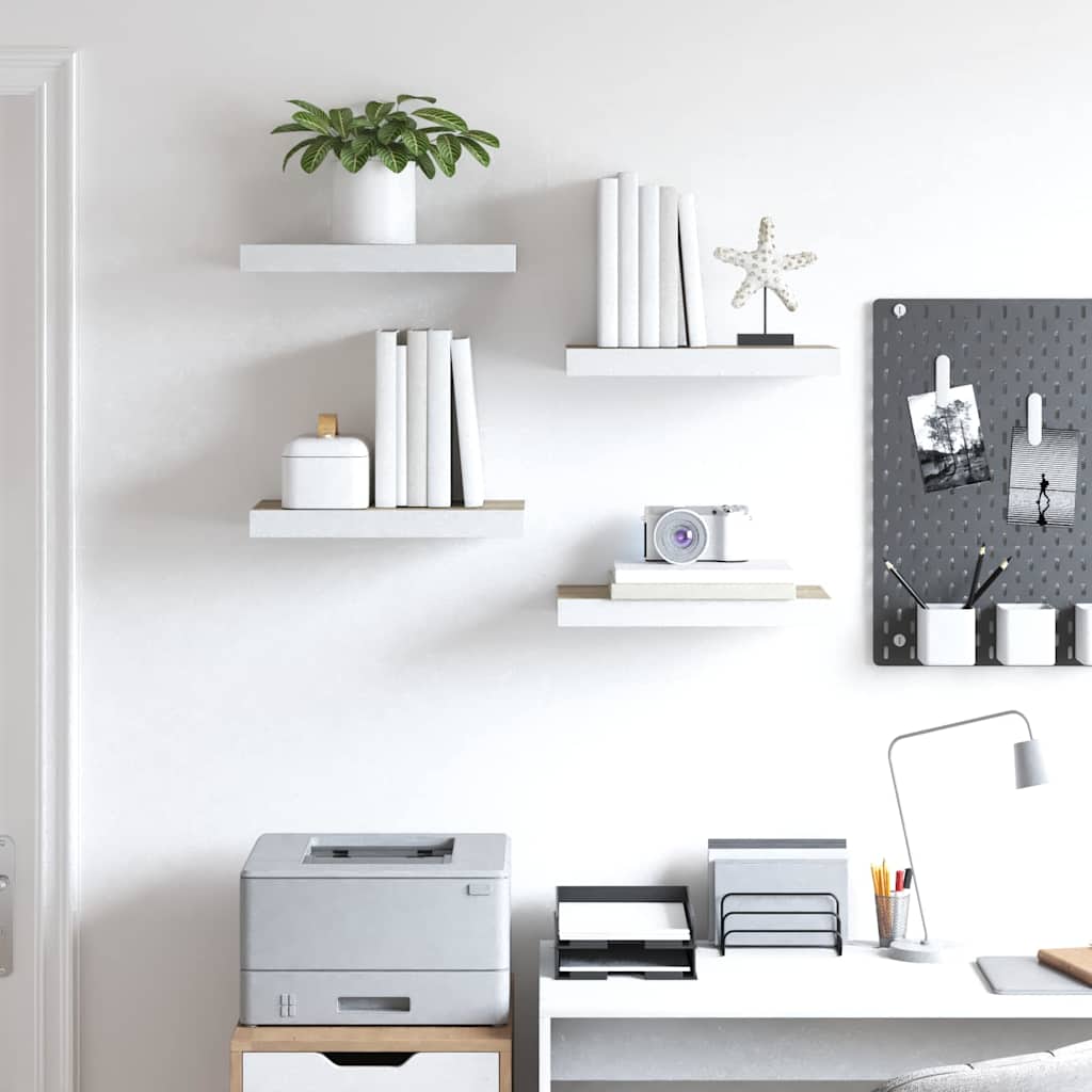 vidaXL Floating Wall Shelves 4 pcs Oak and White 40x23.5x3.8 cm MDF 3