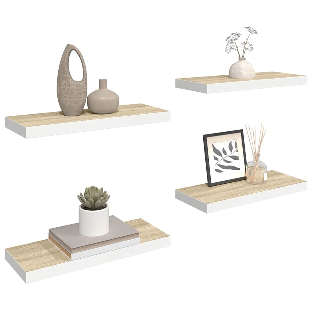 vidaXL Wall Shelf | Set of 4 | Oak and White | Honeycomb MDF, Metal | Standard 5