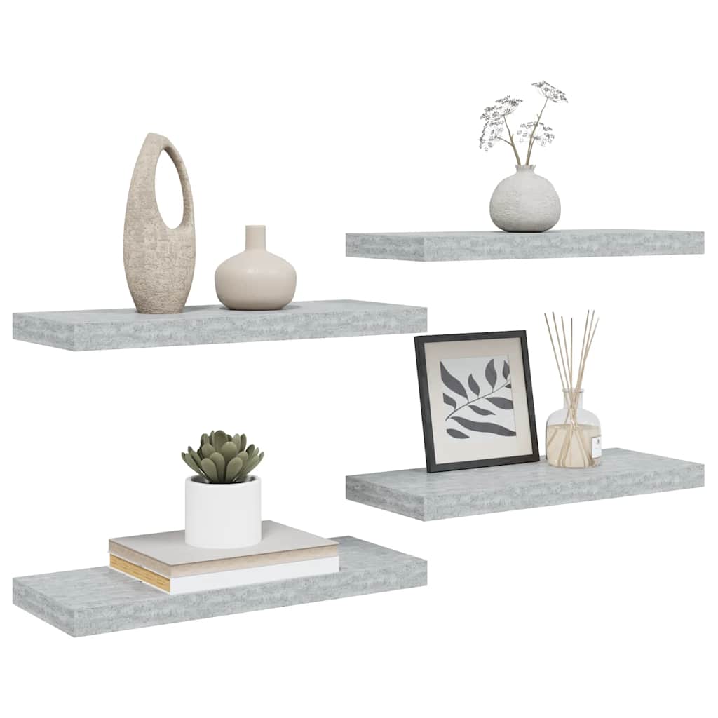 vidaXL Wall Shelf | Set of 4 | Concrete Grey | Honeycomb MDF, Metal | Standard 5