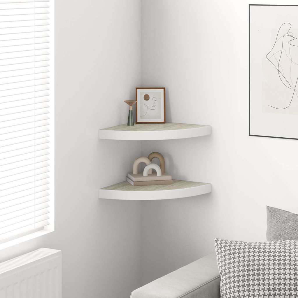 vidaXL Wall Corner Shelf | Set of 2 | Oak and White | Honeycomb MDF, Metal 3