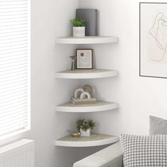 vidaXL Wall Corner Shelf | Set of 4 | Oak and White | Honeycomb MDF, Metal 3