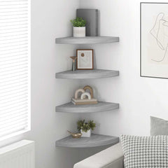 vidaXL Wall Corner Shelf | Set of 4 | Concrete grey | Honeycomb MDF, Metal 3