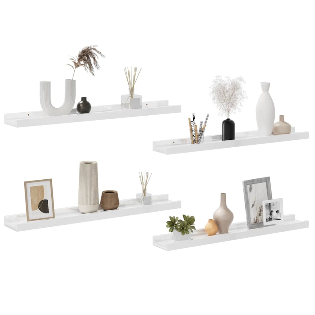 vidaXL Wall Shelves 4 pcs High Gloss White 60x9x3 cm 4
