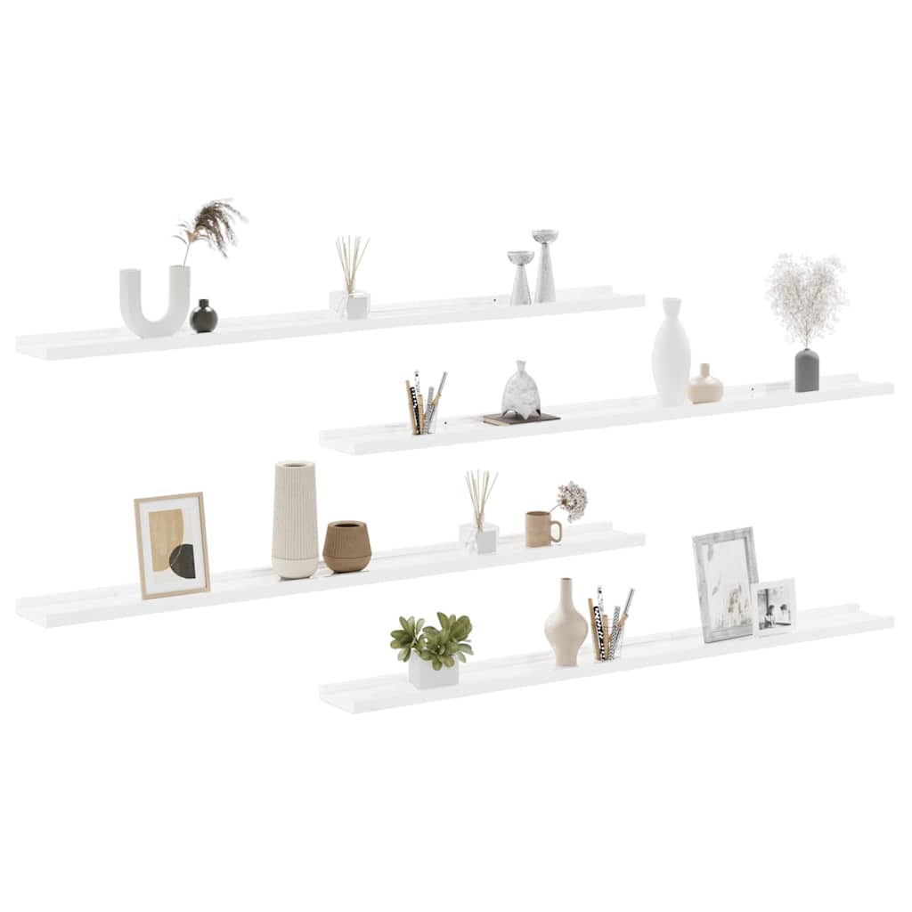 vidaXL Wall Shelf | Set of 4 | White | MDF | 115 cm | Wall mounting 4