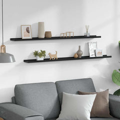 vidaXL Wall Shelf | Set of 2 | Black | MDF | 115 cm wide | Wall mounting 3