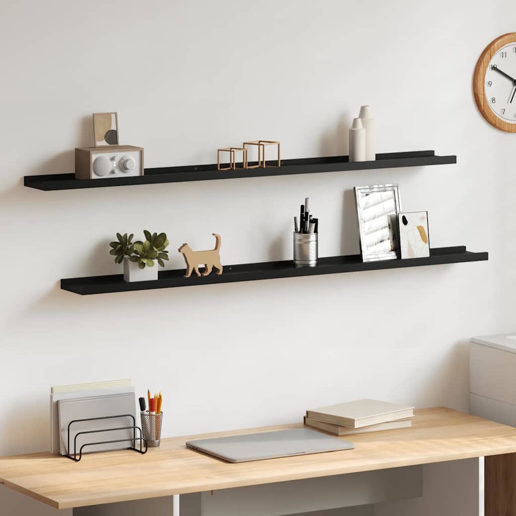 vidaXL Wall Shelf | Set of 2 | Black | MDF | 115 cm wide | Wall mounting 1