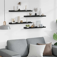 vidaXL Wall Shelf | Set of 4 | Black | MDF | 60x9x3 cm | Wall mounting 3