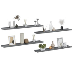 vidaXL Wall Shelf | Set of 4 | Grey | MDF | 80x9x3 cm | Wall mounting 4