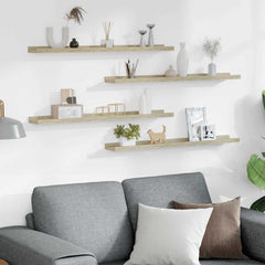 vidaXL Wall Shelf | Set of 4 | Sonoma oak | MDF | 80 cm x 9 cm x 3 cm 3