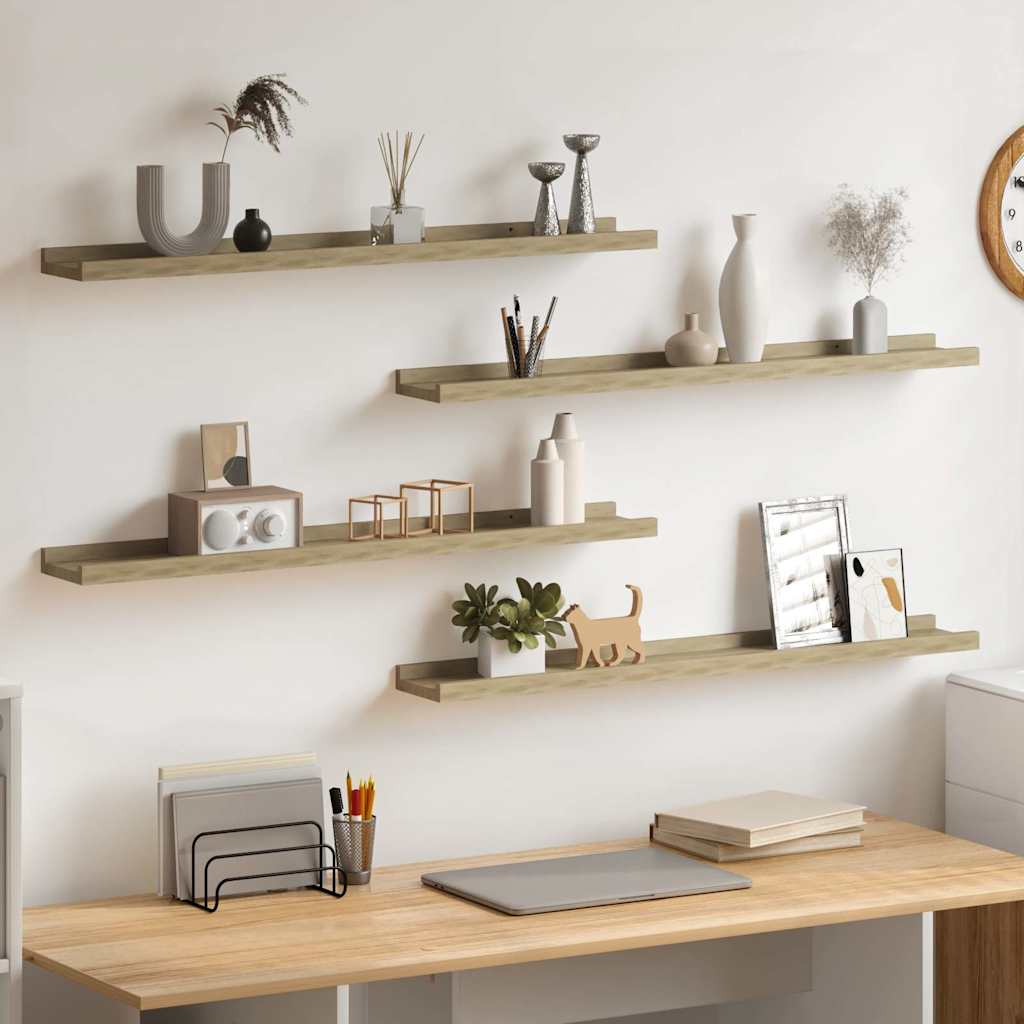 vidaXL Wall Shelf | Set of 4 | Sonoma oak | MDF | 80 cm x 9 cm x 3 cm 1
