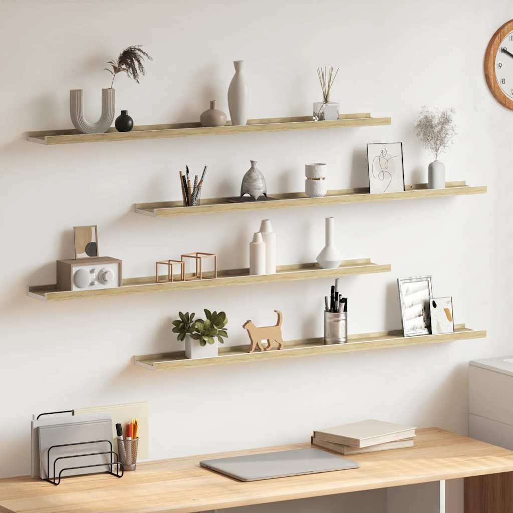 vidaXL Wall Shelf | Set of 4 | White and Sonoma Oak | MDF | Medium 1