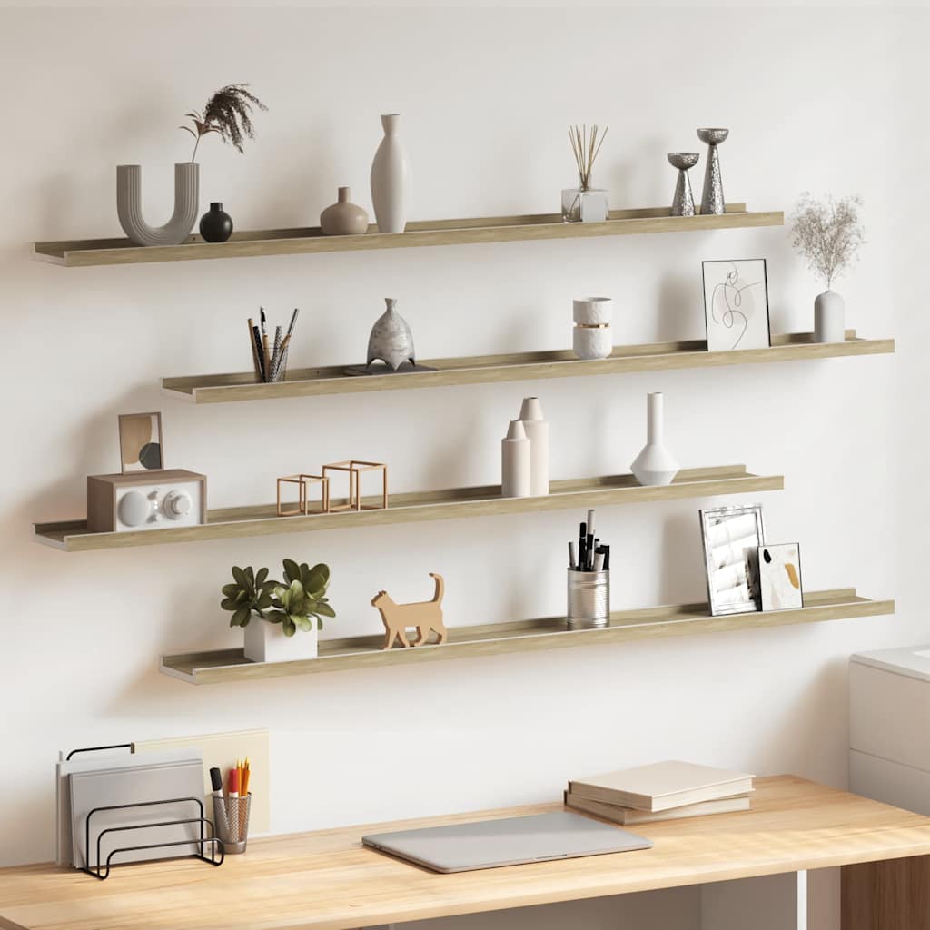 326698 vidaXL Wall Shelves 4 pcs White and Sonoma Oak 115x9x3 cm 1