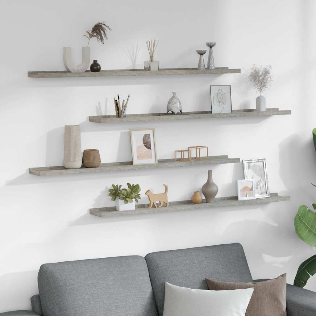 vidaXL Wall Shelf | Set of 4 | Concrete Grey | MDF | 100x9x3 cm | Wall Shelf 3