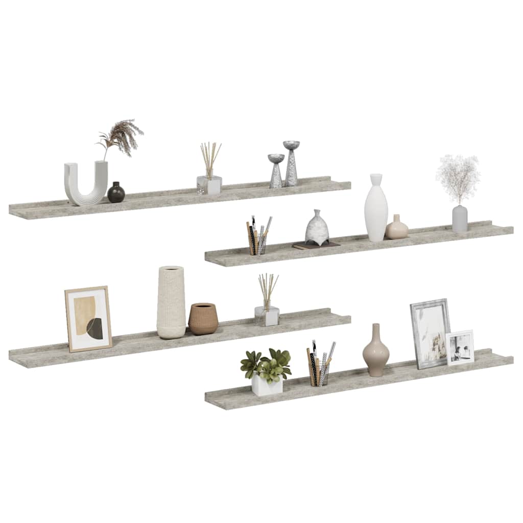 vidaXL Wall Shelf | Set of 4 | Concrete Grey | MDF | 100x9x3 cm | Wall Shelf 4