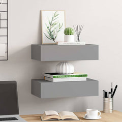 vidaXL Wall-mounted Drawer Shelves 2 pcs Grey 40x23.5x10cm MDF 3