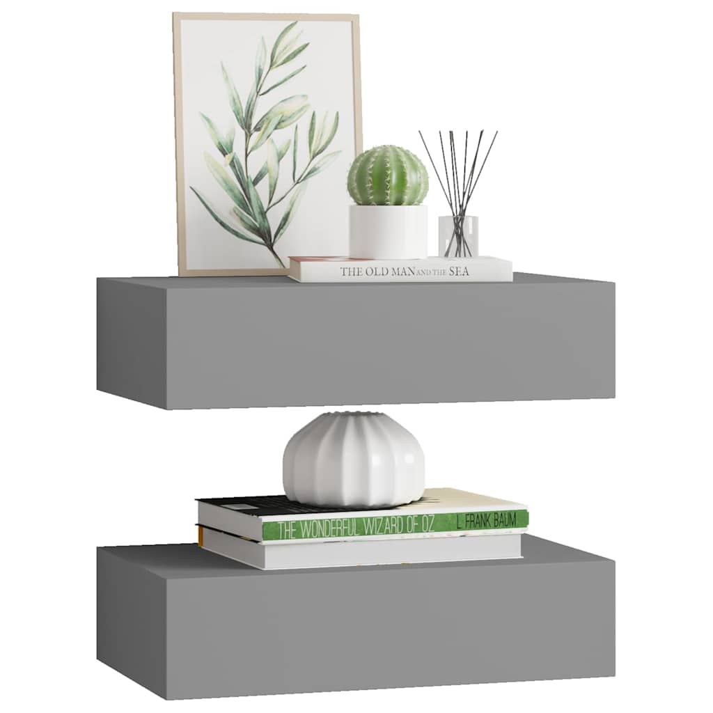 vidaXL Wall-mounted Drawer Shelves 2 pcs Grey 40x23.5x10cm MDF 4