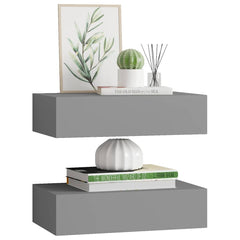 vidaXL Wall-mounted Drawer Shelves 2 pcs Grey 40x23.5x10cm MDF 4
