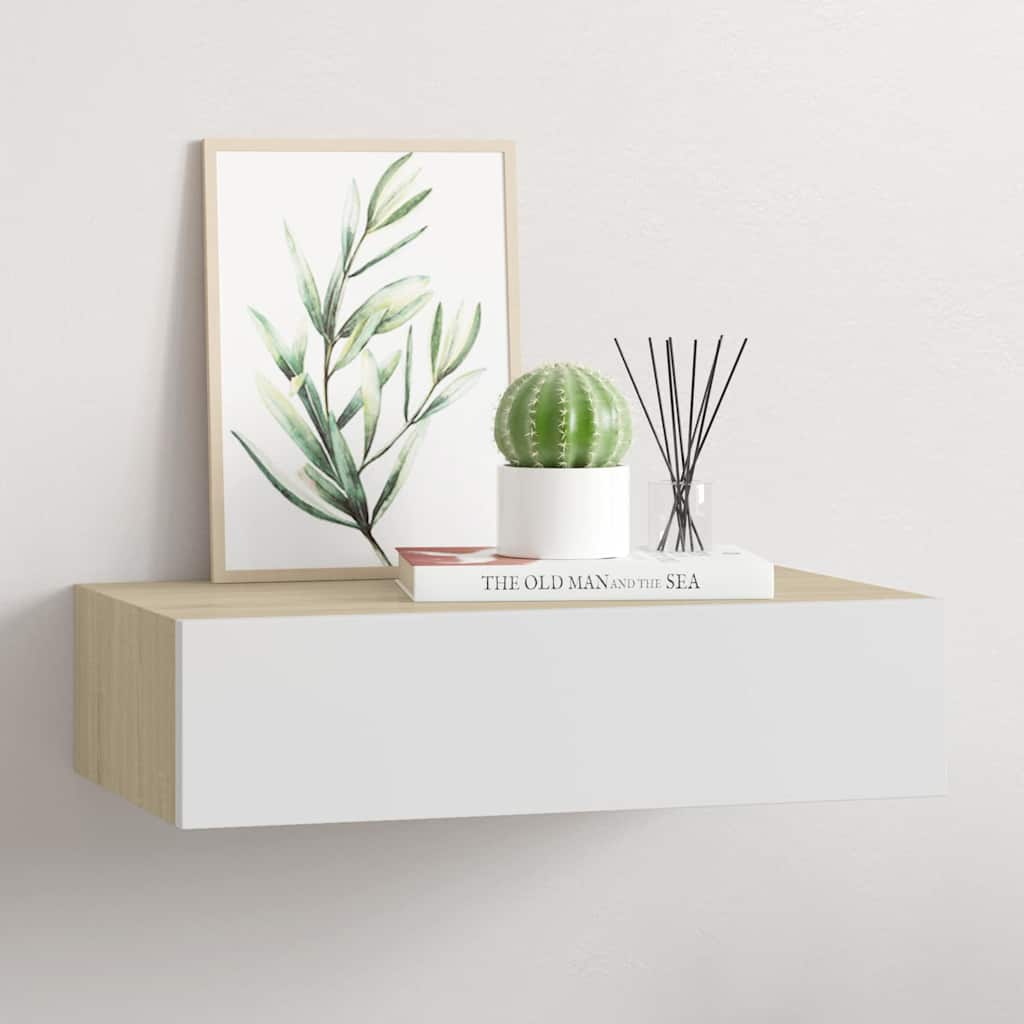 vidaXL Wall-mounted Drawer Shelf Oak and White 40x23.5x10cm MDF 1