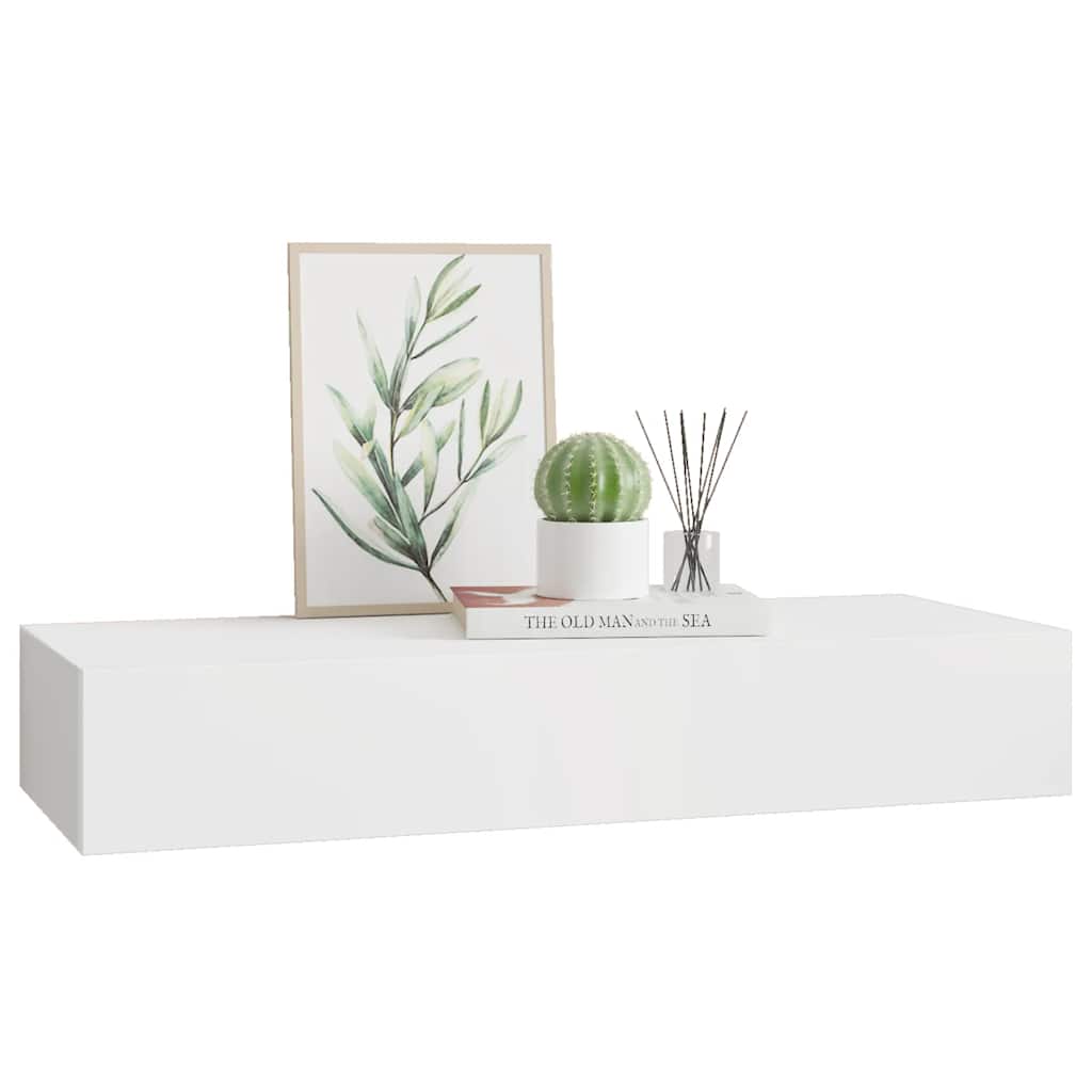 vidaXL Wall-mounted Drawer Shelf White 60x23.5x10 cm MDF 4