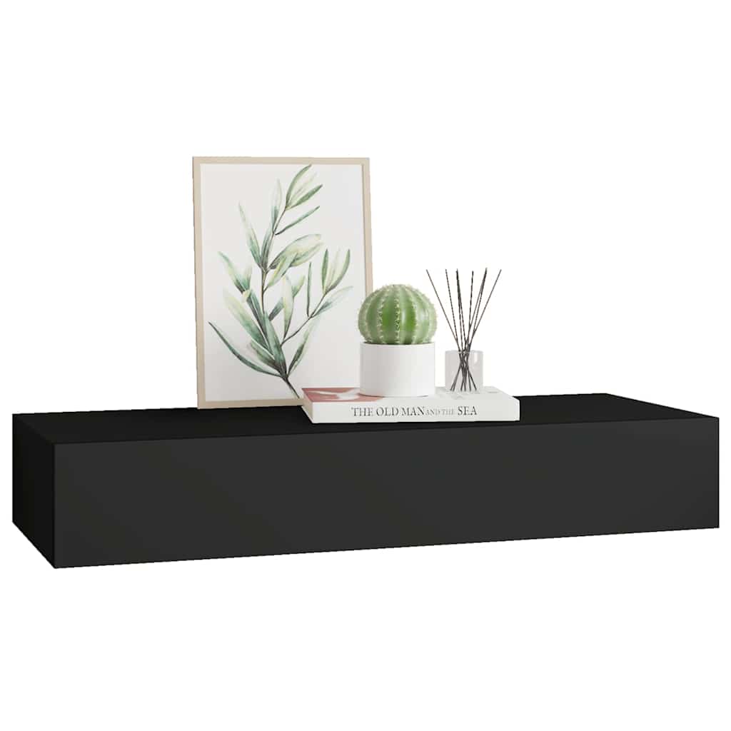vidaXL Wall-mounted Drawer Shelf Black 60x23.5x10cm MDF 4
