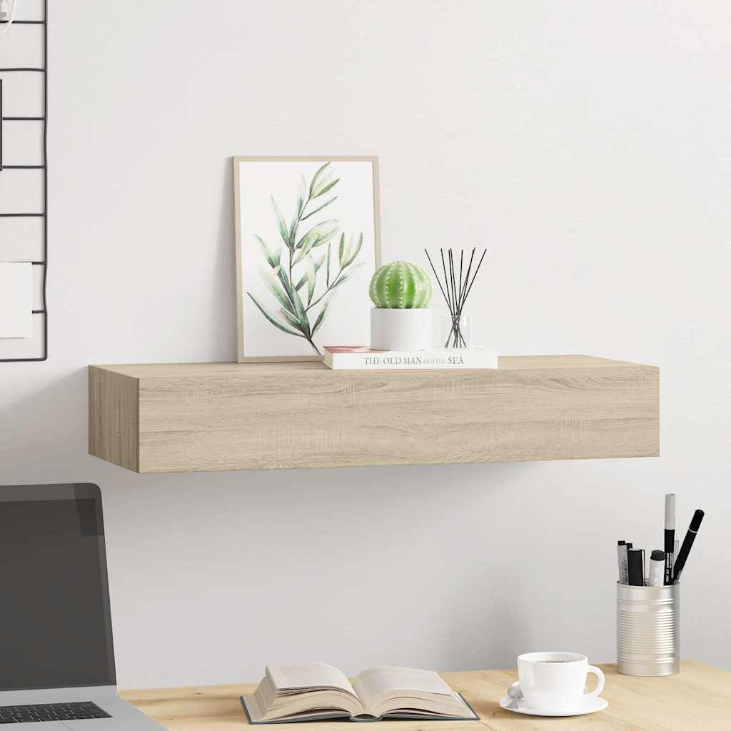 vidaXL Wall-mounted Drawer Shelf Oak 60x23.5x10cm MDF 3