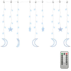 The star and moon fairy lights with remote control on a white background