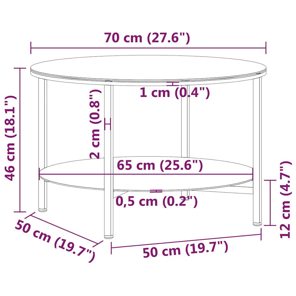 Tea Table 70 cm Tempered Glass Black and transparent