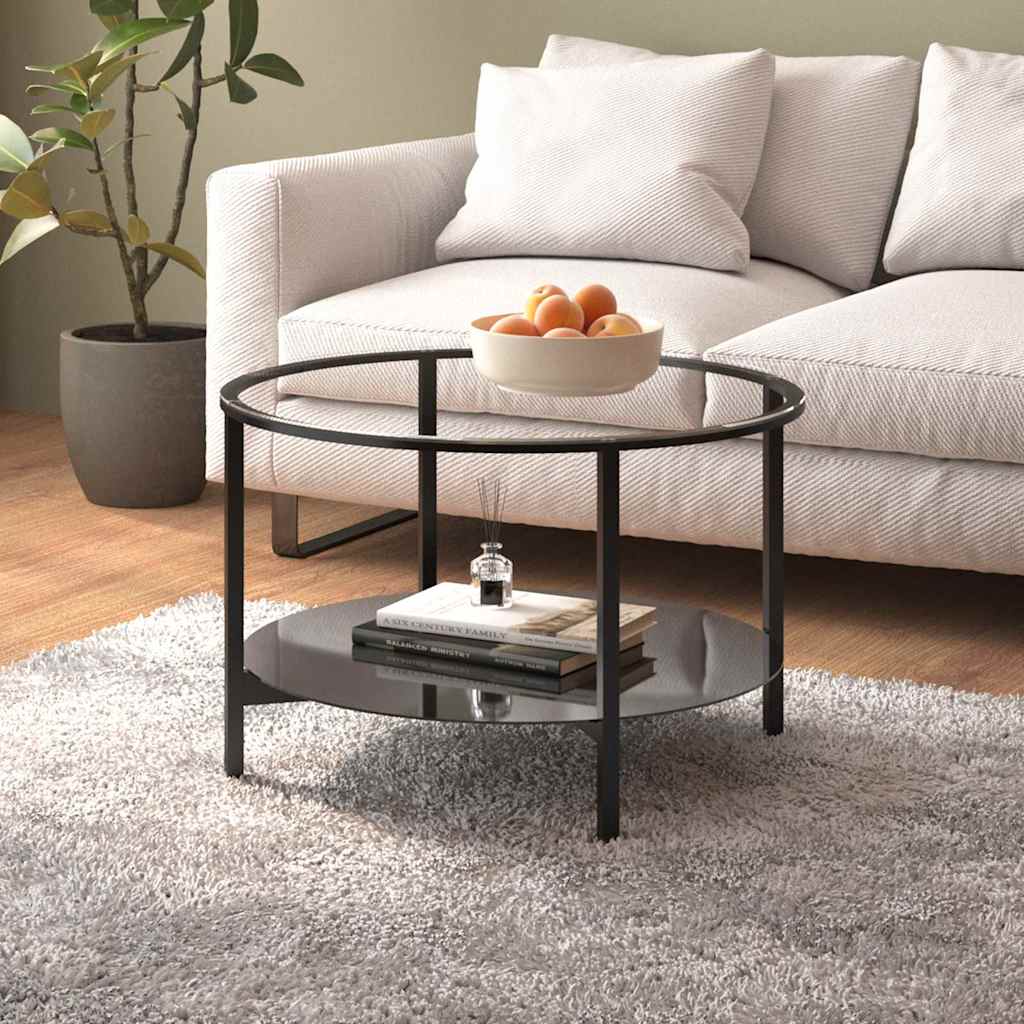 Tea Table 70 cm Tempered Glass Black and transparent