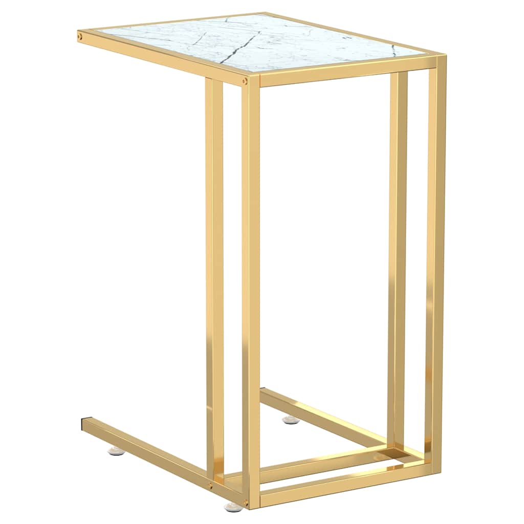 vidaXL Computer Side Table White Marble 50x35x65 cm Tempered Glass 2