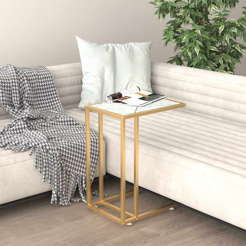 vidaXL Computer Side Table White Marble 50x35x65 cm Tempered Glass 1