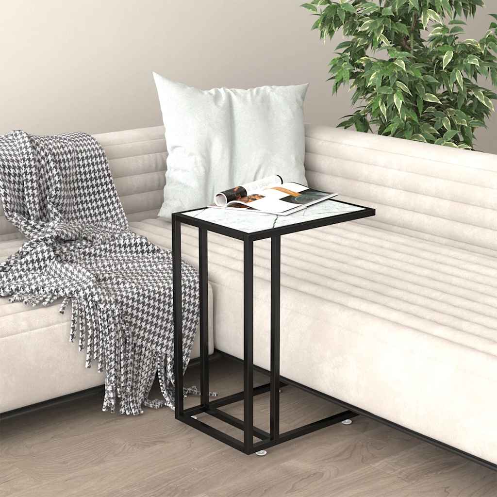 vidaXL Computer Side Table White Marble 50x35x65 cm Tempered Glass 1