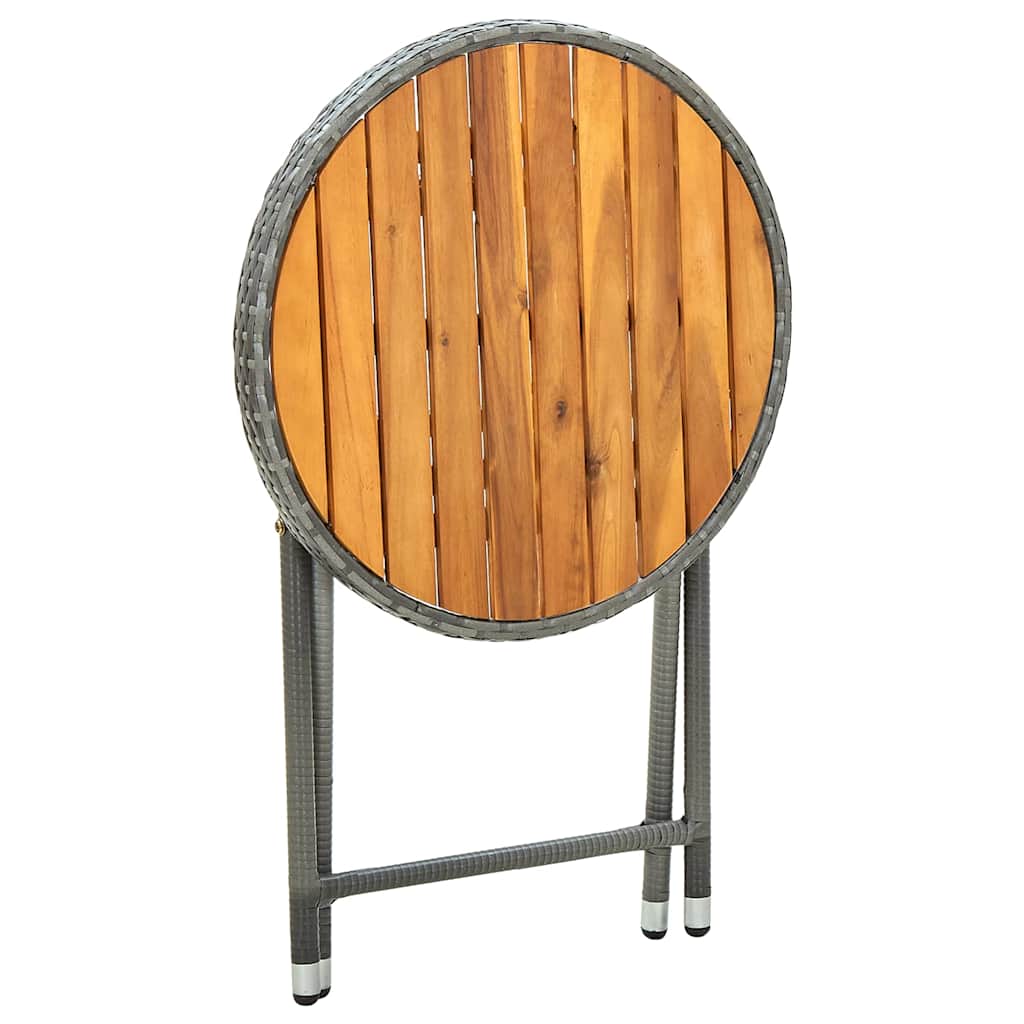 vidaXL Tea Table Grey 60 cm Poly Rattan and Solid Acacia Wood 5
