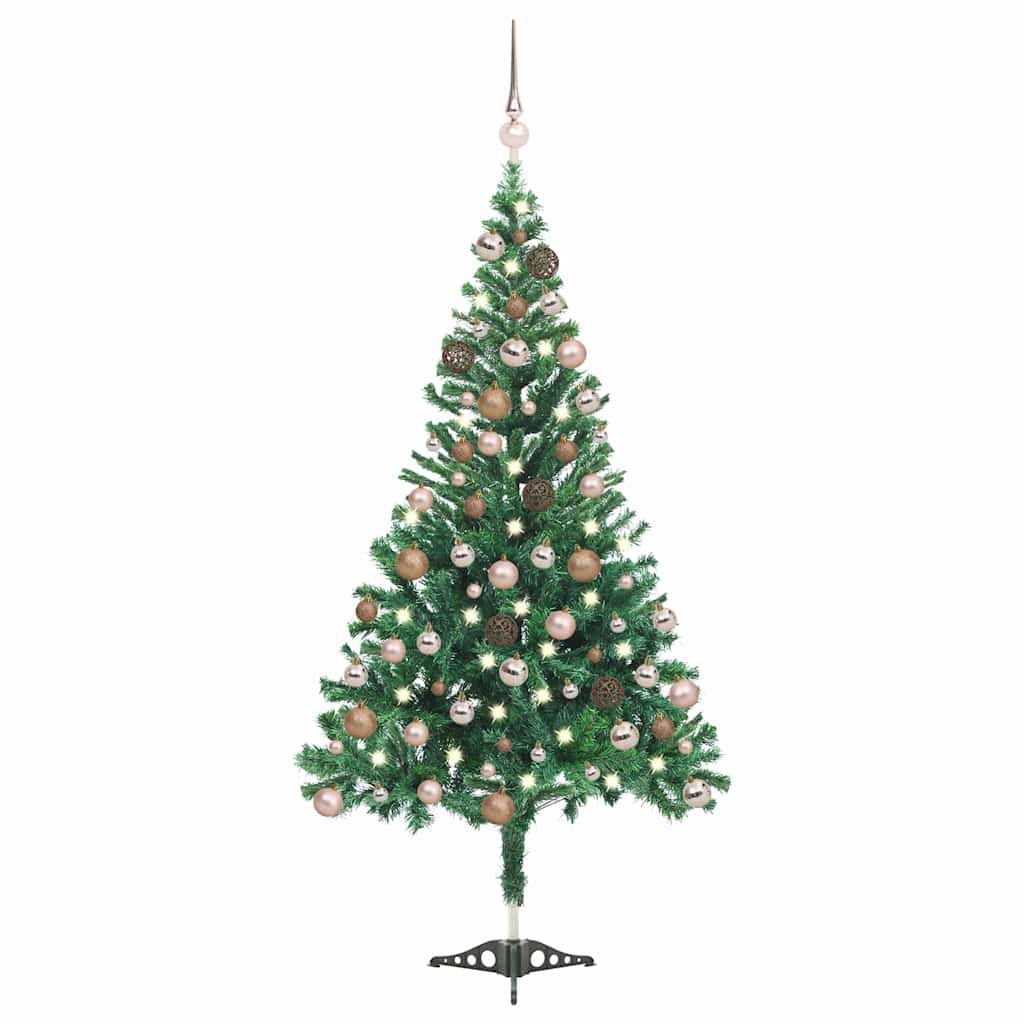 Christmas Tree PVC 180 cm Green with 150 LEDs&rose gold balls