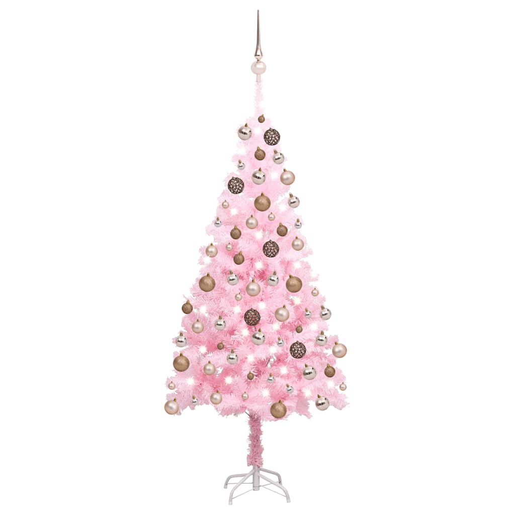 vidaXL Artificial Pre-lit Christmas Tree with Ball Set Pink 150 cm PVC 1