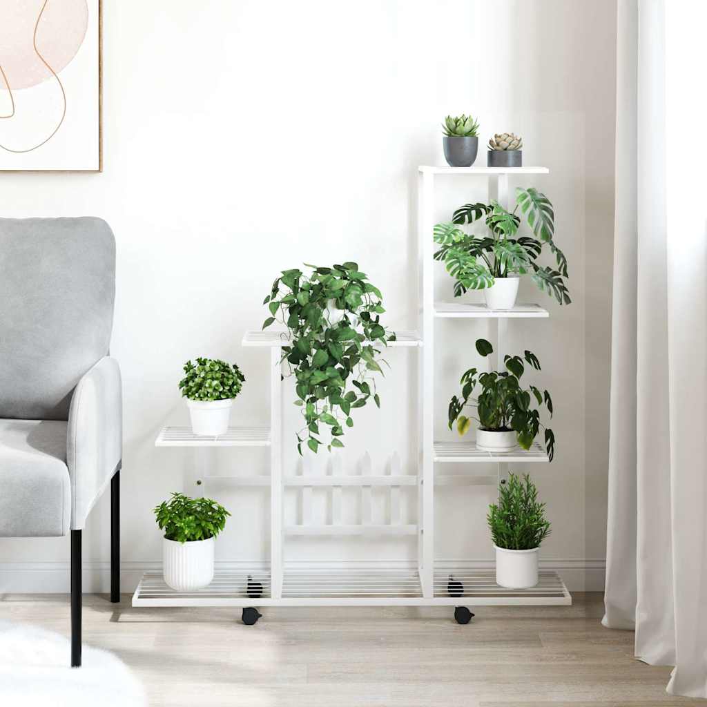 vidaXL Plant Stand | White | Metal | Medium | Rollable | Plant Stand 3