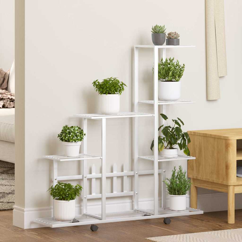 vidaXL Plant Stand | White | Metal | Medium | Rollable | Plant Stand 1