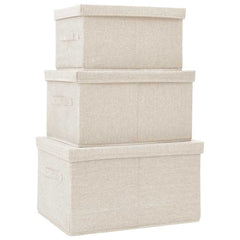 vidaXL Stackable Storage Box Set of 3 Piece Fabric Cream 2