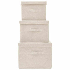 vidaXL Stackable Storage Box Set of 3 Piece Fabric Cream 4